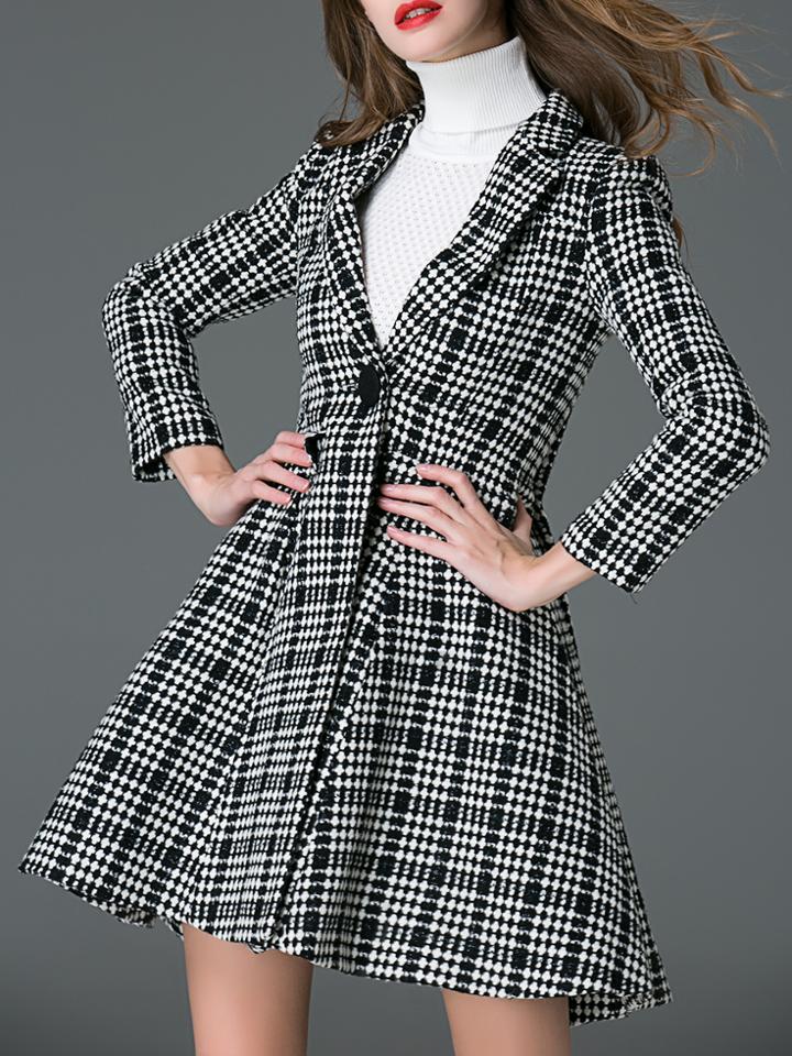 Shein Black Lapel Pockets Woolen Coat