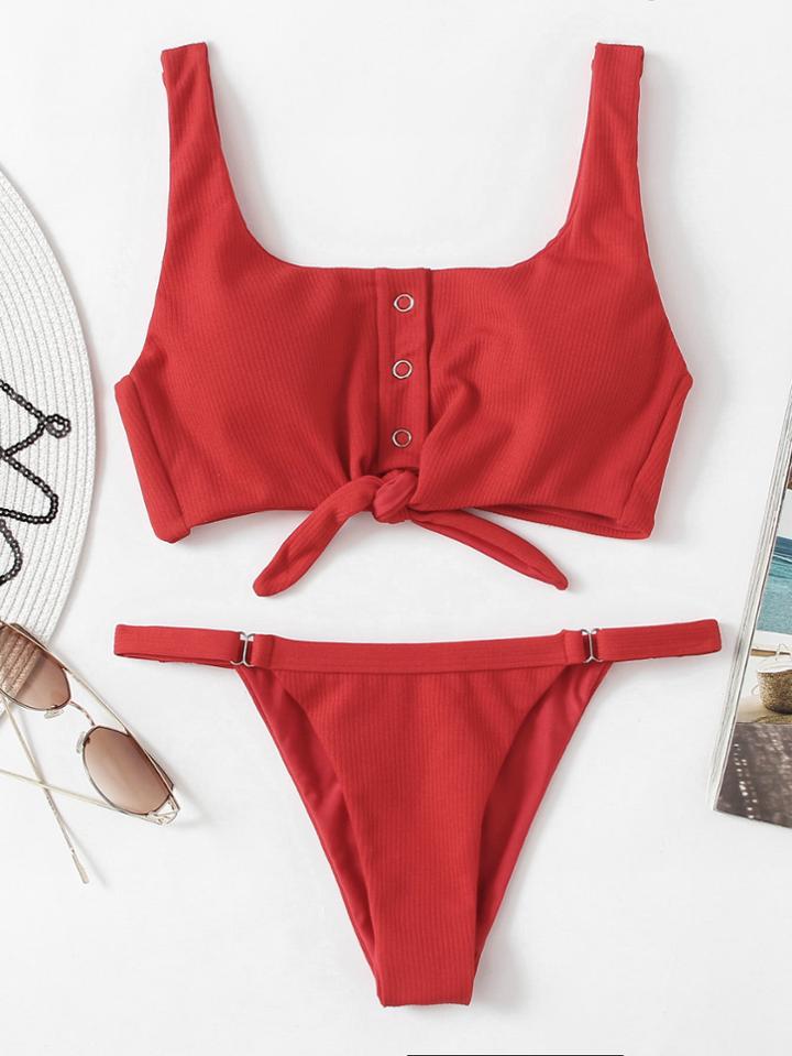 Shein Knot Front Low Back Bikini Set