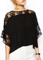 Rosewe Solid Black Half Sleeve Lace Patchwork T Shirts