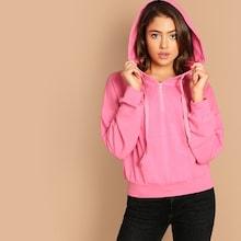 Shein Zip & Pocket Front Drawstring Hoodie