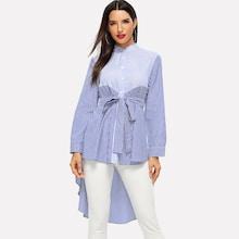Shein Colorblock Self Belted Dip Hem Shirt