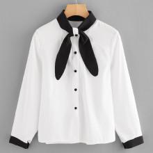 Shein Contrast Collar Tie Neck Shirt