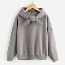 Shein Girls Knot Front Solid Hoodie