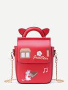 Shein Ear Design Embroidery Detail Pu Chain Bag