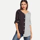 Shein Contrast Stripe Button Front Blouse