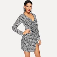 Shein Sequin Panel Deep V Neck Dress