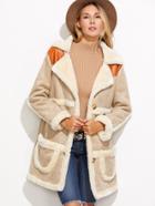 Shein Contrast Pu Pockets Suede Coat