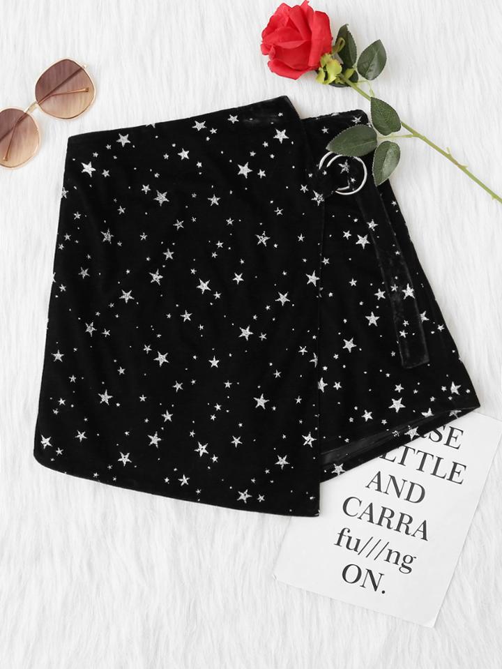 Shein O-ring Belted Detail Glitter Star Skort