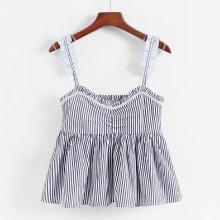 Shein Frill Trim Striped Pep Hem Cami Top