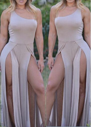 Rosewe One Shoulder Double Slit Maxi Jumpsuit