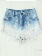 Shein Tall Waist Hole Denim Shorts