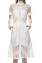 Shein White Shutter Collars Short Sleeve Hollow Sheer Dress
