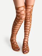 Shein Tan Lace Up Thigh High Gladiator Sandals