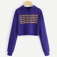 Shein Drawstring Hooded Letter Print Sweatshirt