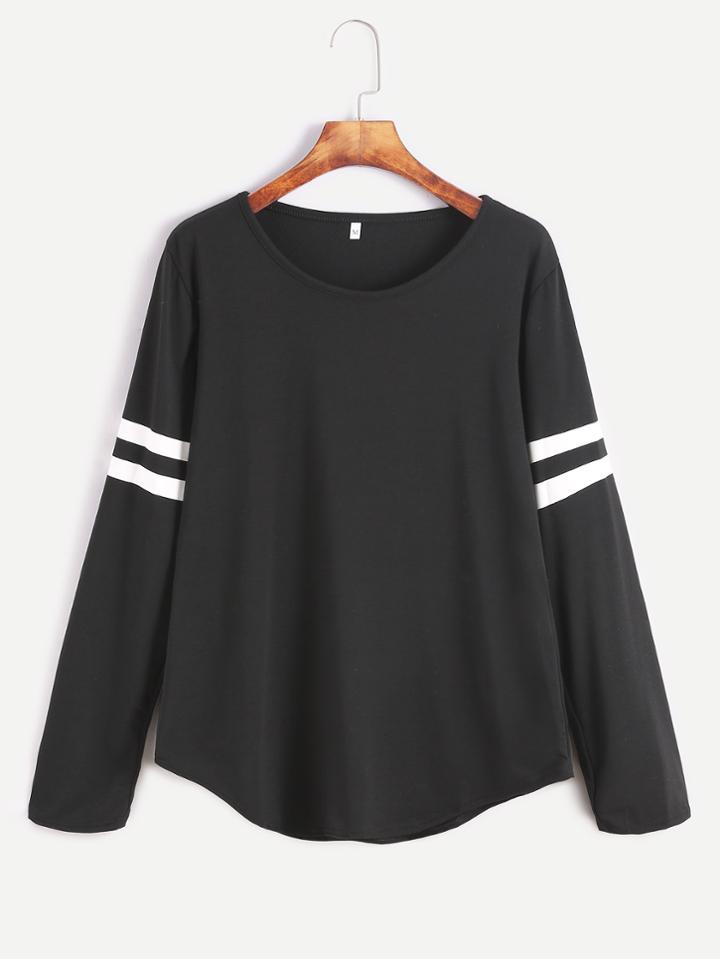 Shein Black Varsity Striped Long Sleeve T-shirt