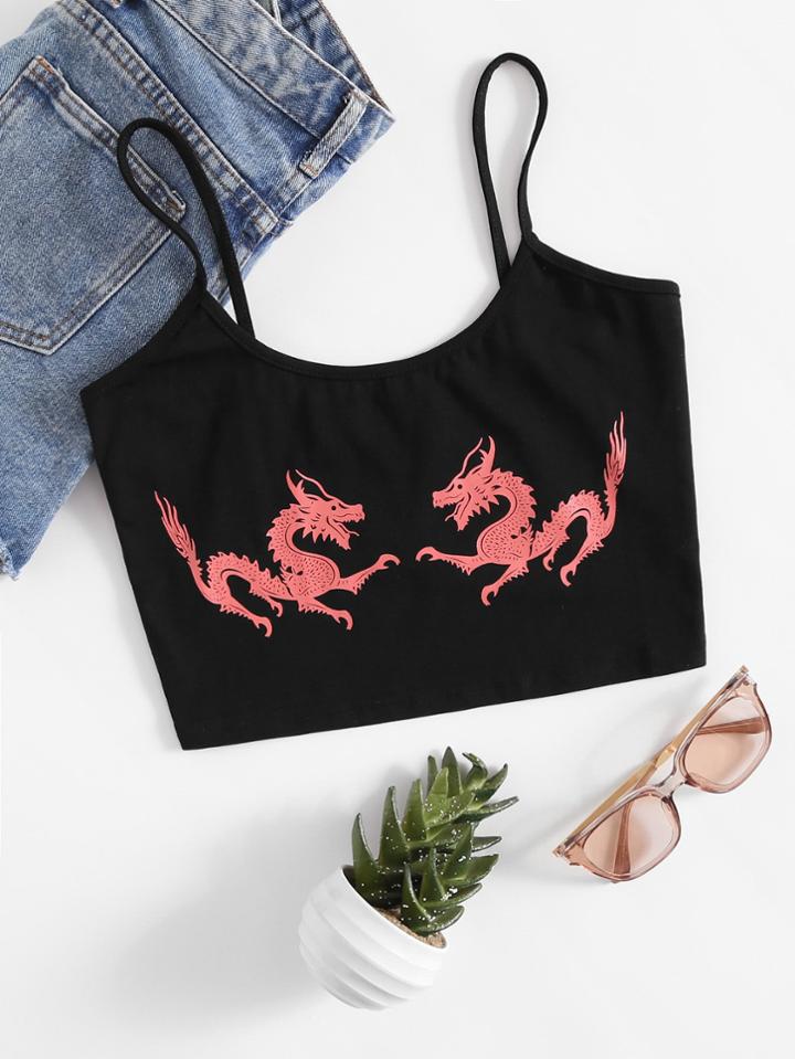 Shein Eastern Dragon Print Crop Cami Top