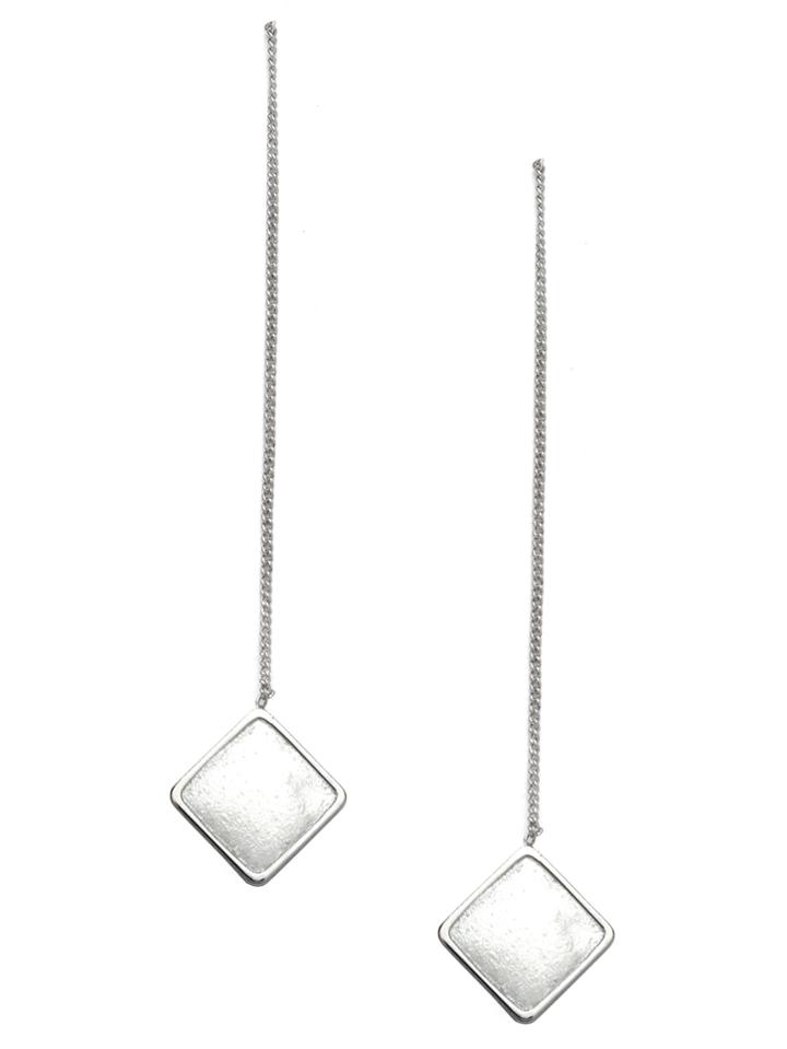 Shein Silver Plated Square Long Drop Earrings