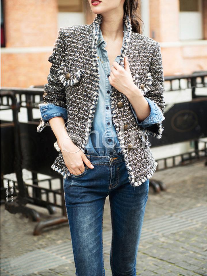 Shein Silver Long Sleeve Fringe Jacket