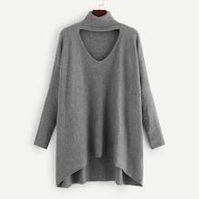 Shein V-cut Choker Neck Dip Hem Sweater