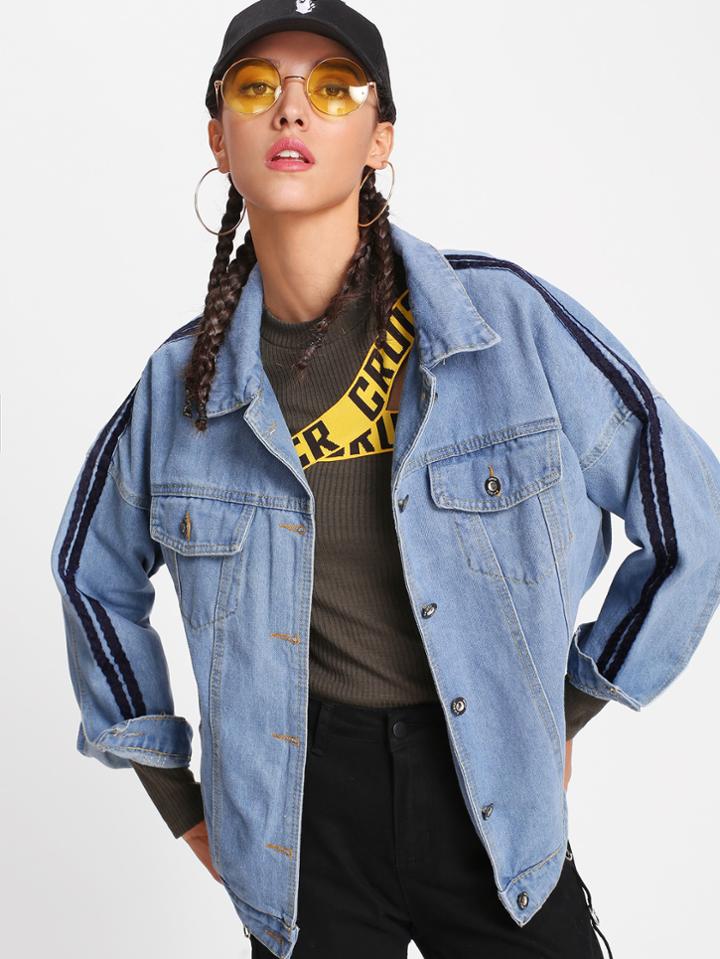 Shein Ribbon Contrast Drop Shoulder Denim Jacket