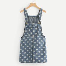 Shein Dot Print Overall Denim Dress