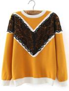 Shein Yellow Round Neck Lace Loose Sweater