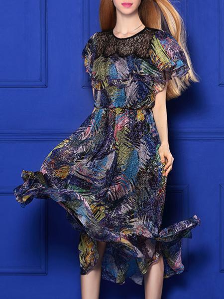 Shein Multicolor Ruffle Print A-line Dress