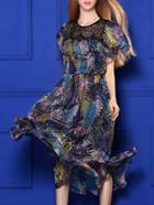 Shein Multicolor Ruffle Print A-line Dress