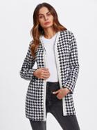 Shein Pearl Embellished Open Front Houndstooth Coat