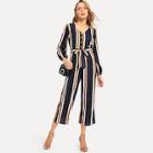 Shein Belted Striped V-neck Jumpsuit