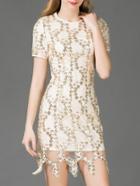 Shein Apricot Gauze Sequined Embroidered Shift Dress