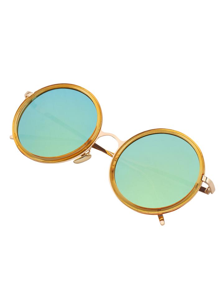 Shein Yellow Round Frame Metallic Arms Sunglasses