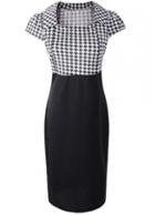 Rosewe Houndstooth Print Square Neck Sheath Dress