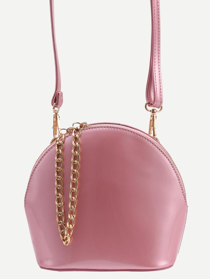 Shein Faux Patent Leather Zip Closure Bag With Strap - Pink