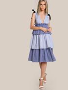 Shein Self Tie Shoulder Low Side Tiered Pinstripe Dress