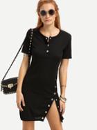 Shein Black Side Buttoned Sheath Dress