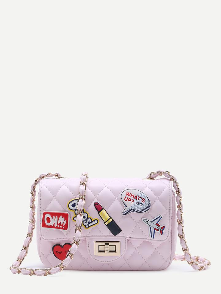 Shein Pink Patch Design Pu Shoulder Bag