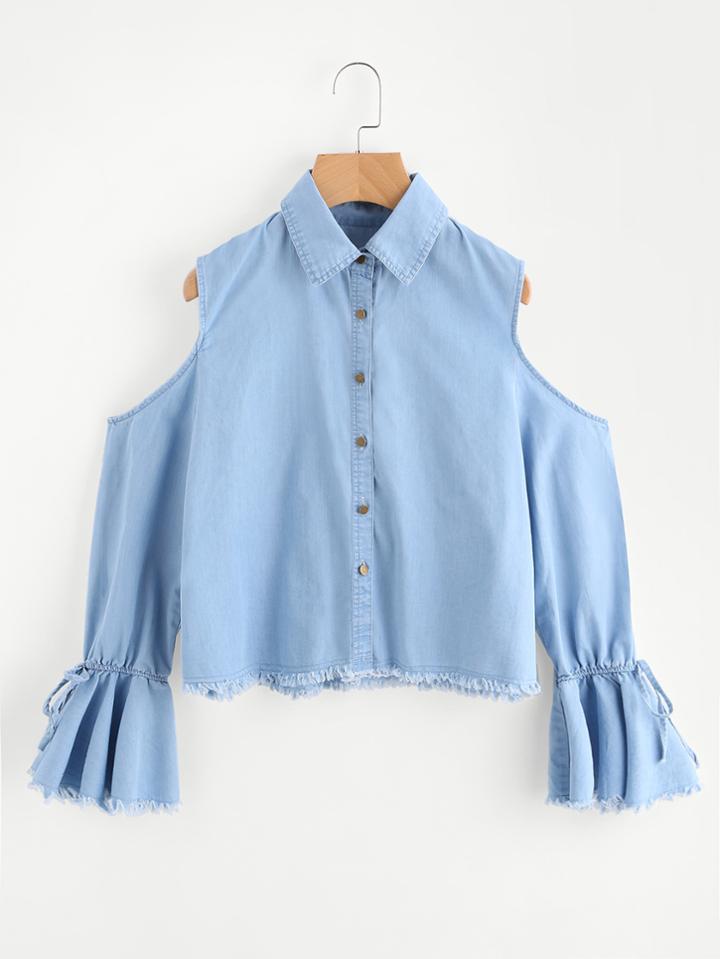 Shein Ruffle Sleeve And Hem Blouse