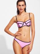 Shein Pink Contrast Trim Bikini Set