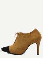 Shein Brown Cap Toe Lace Up Suede Heels