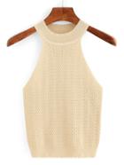 Shein Halter Neck Knitted Tank Top - Apricot