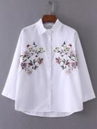 Shein White Flower Embroidery Dolman Sleeve Blouse