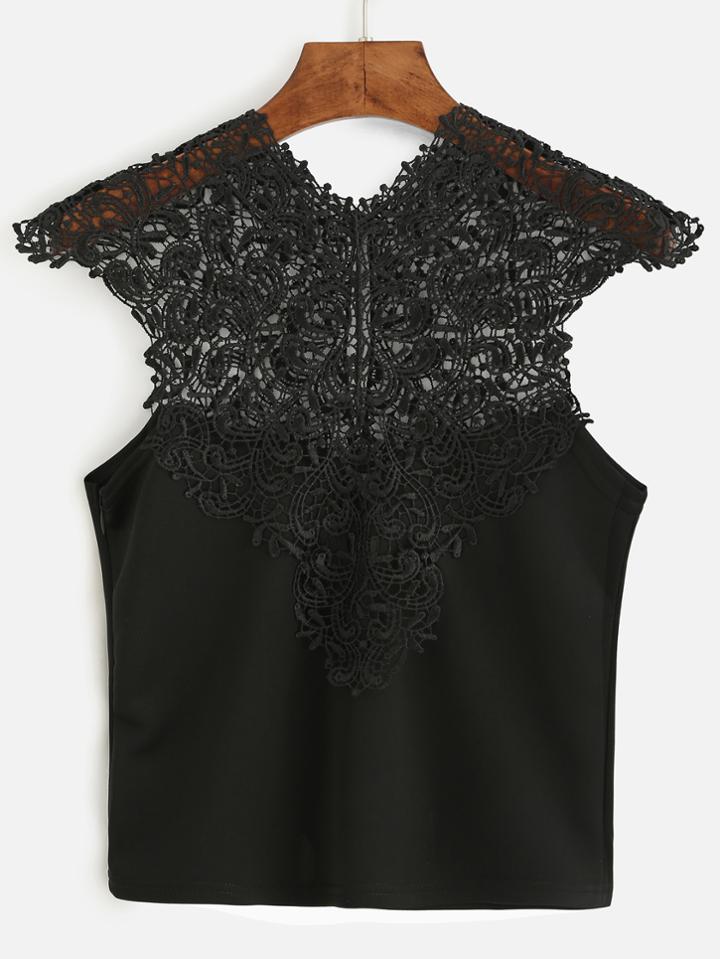 Shein Black Crochet Insert Top