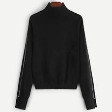 Shein Exposed Zip Detail Soft Knit Pullover