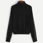 Shein Exposed Zip Detail Soft Knit Pullover