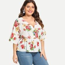 Shein Plus Wrap Smock Flower Print  Top