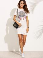 Shein Print In Beige Short Sleeve T-shirt Dress