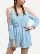 Shein Crochet Blue Cold Shoulder Elastic Waist Romper