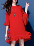 Shein Red Ruffle Sleeve Shift Dress