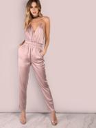 Shein Low Back Cross Back Satin Jumpsuit Dusty Pink
